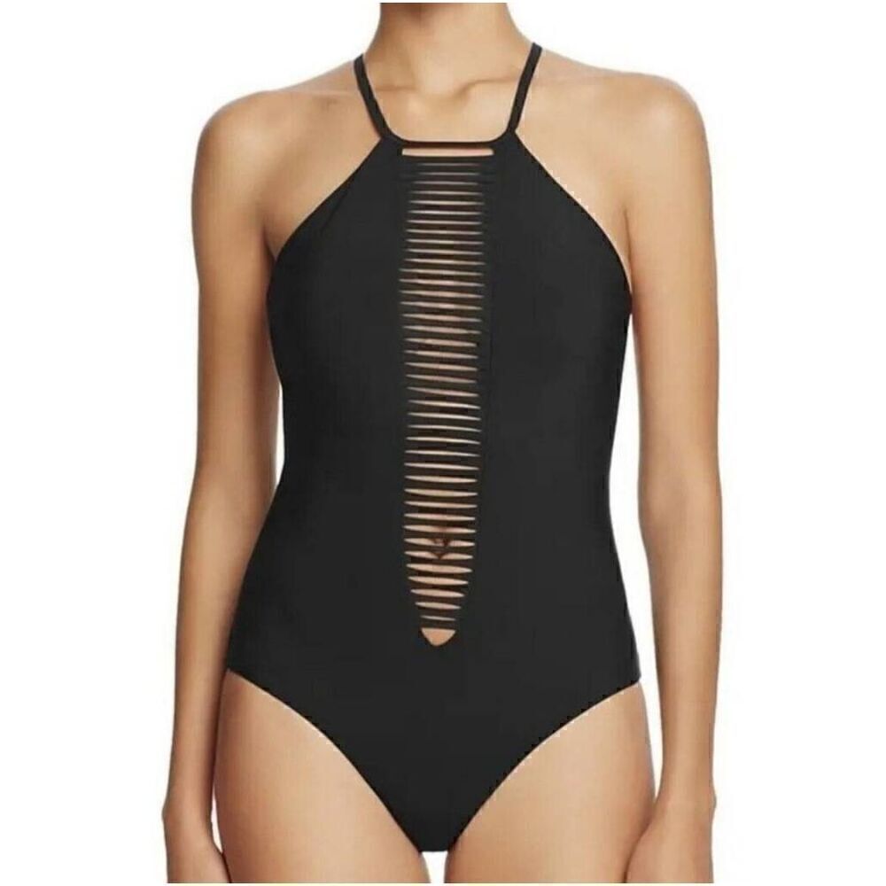 Red Carter Strappy High Neck Onepiece Swimsuit L